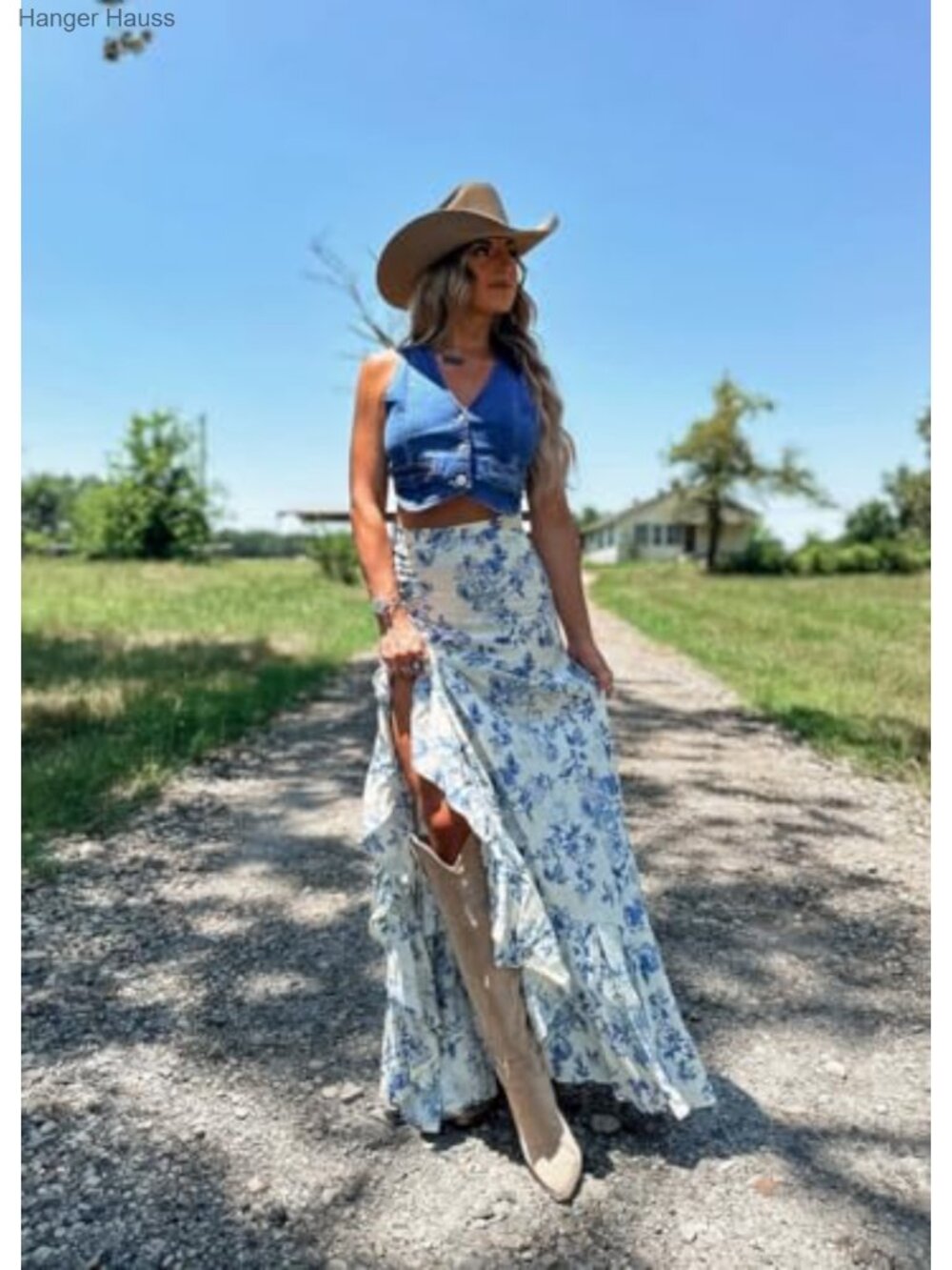 Maxi Skirt Floral Print Pleated Split High Waist Summer - Picture 2 of 3